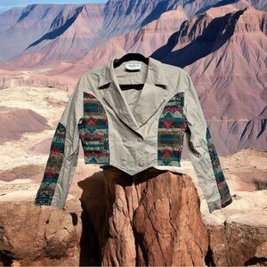 San Angelo Taupe Cropped Blazer with Colourful Southwest Pattern